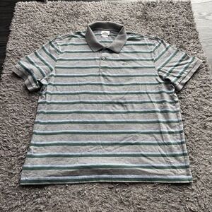 Lacoste Shirt Mens 8 2XL Gray Green Striped Polo Short Sleeve Logo